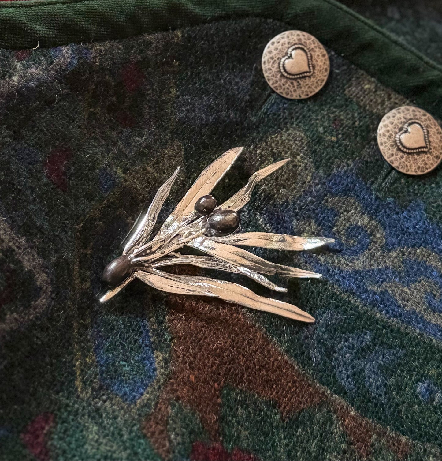 Olive Tree Branch Silver Brooch