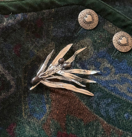 Olive Tree Branch Silver Brooch