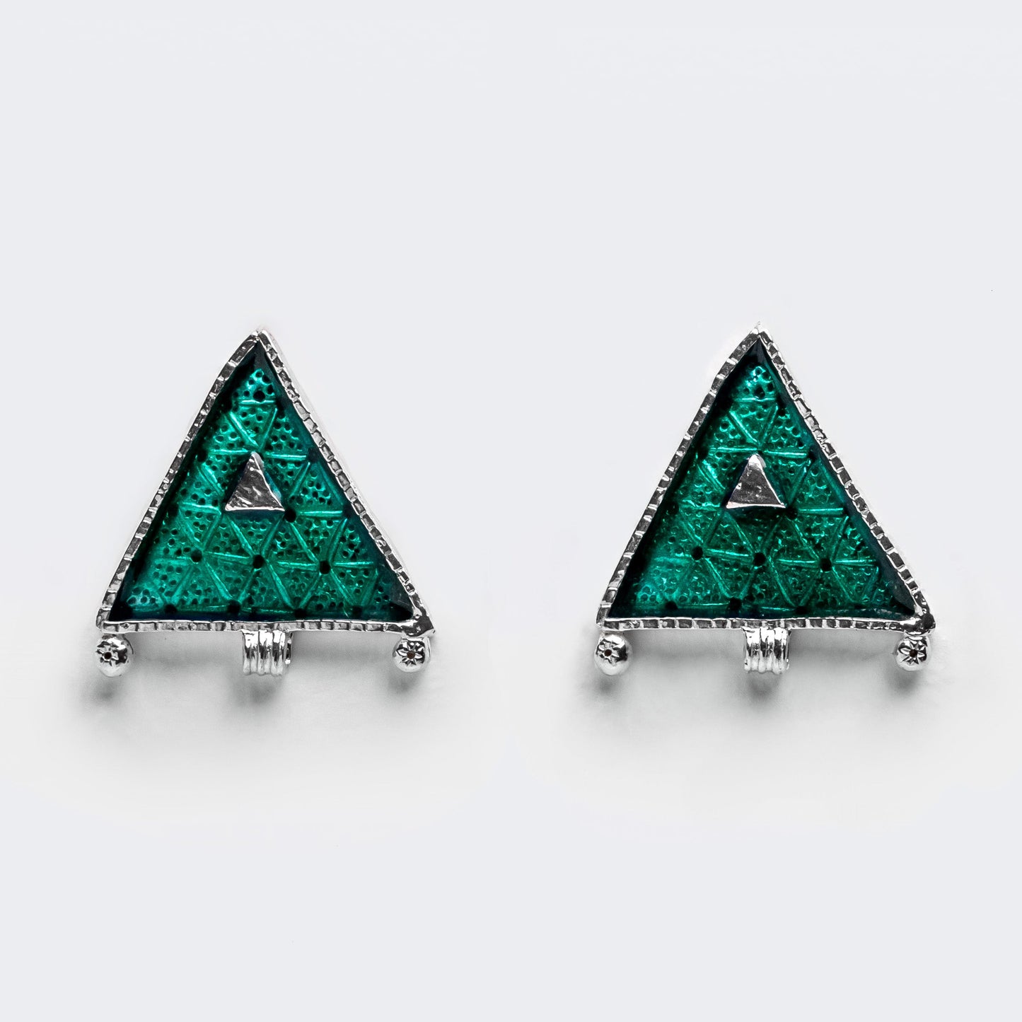 Sacred Triangle Fine Silver Earrings with Champlevé Enamel