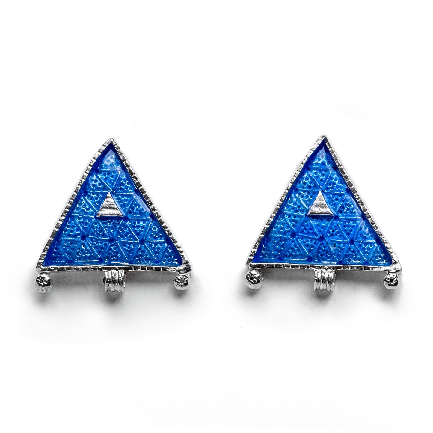 Sacred Triangle Fine Silver Earrings with Champlevé Enamel