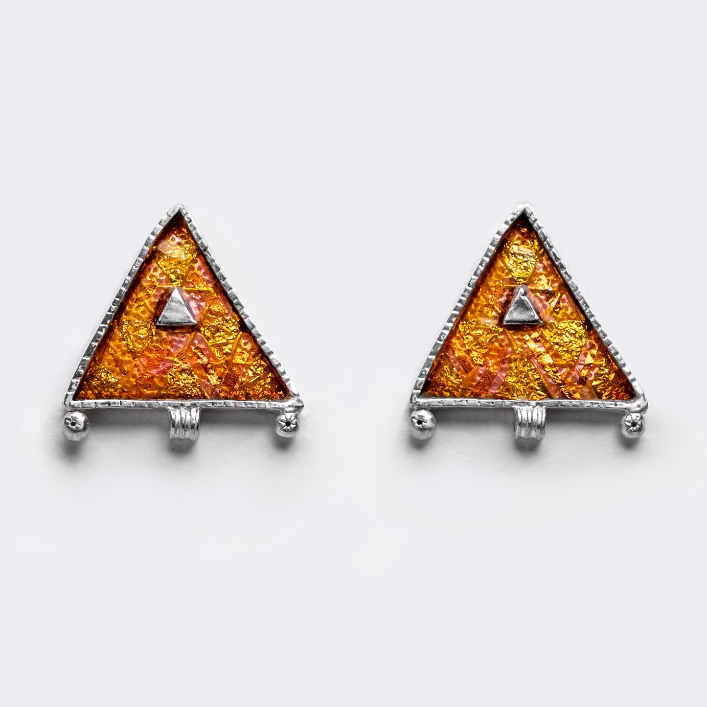 Sacred Triangle Fine Silver Earrings with Champlevé Enamel